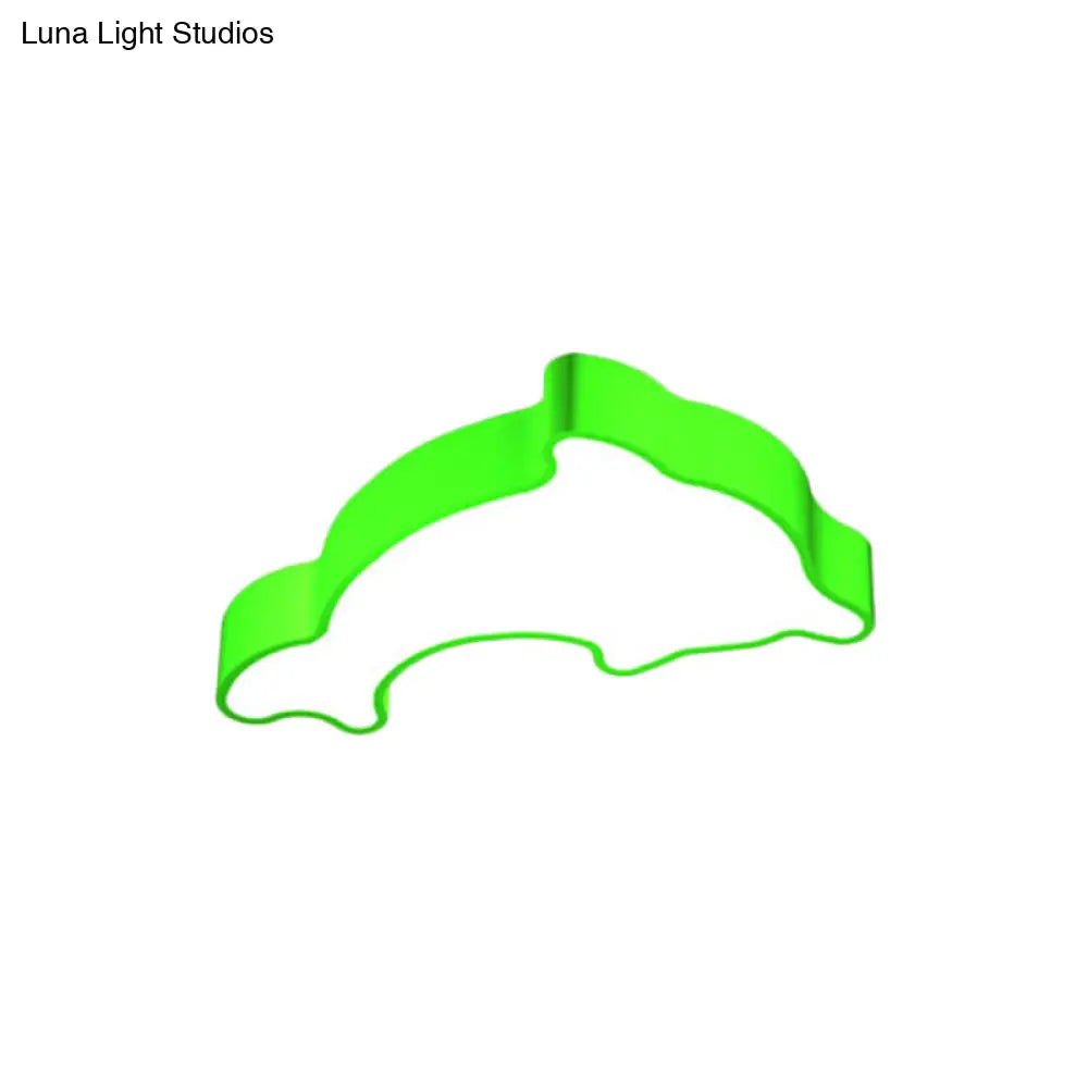 DecorBites™ DecorBites™ Ocean-Inspired Dolphin LED Nursery Ceiling Lamp Acrylic Cartoon Flush Mount Light Fixture in Red, Yellow, or Blue with 19.5" or 23.5" Width