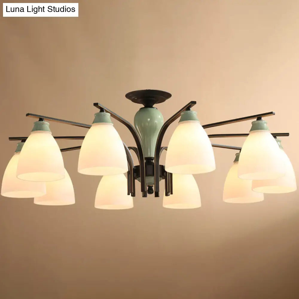 DecorBites™ DecorBites™ Opal Glass Bell Semi Flush Chandelier in Light Green - Classic Living Room Light Fixture