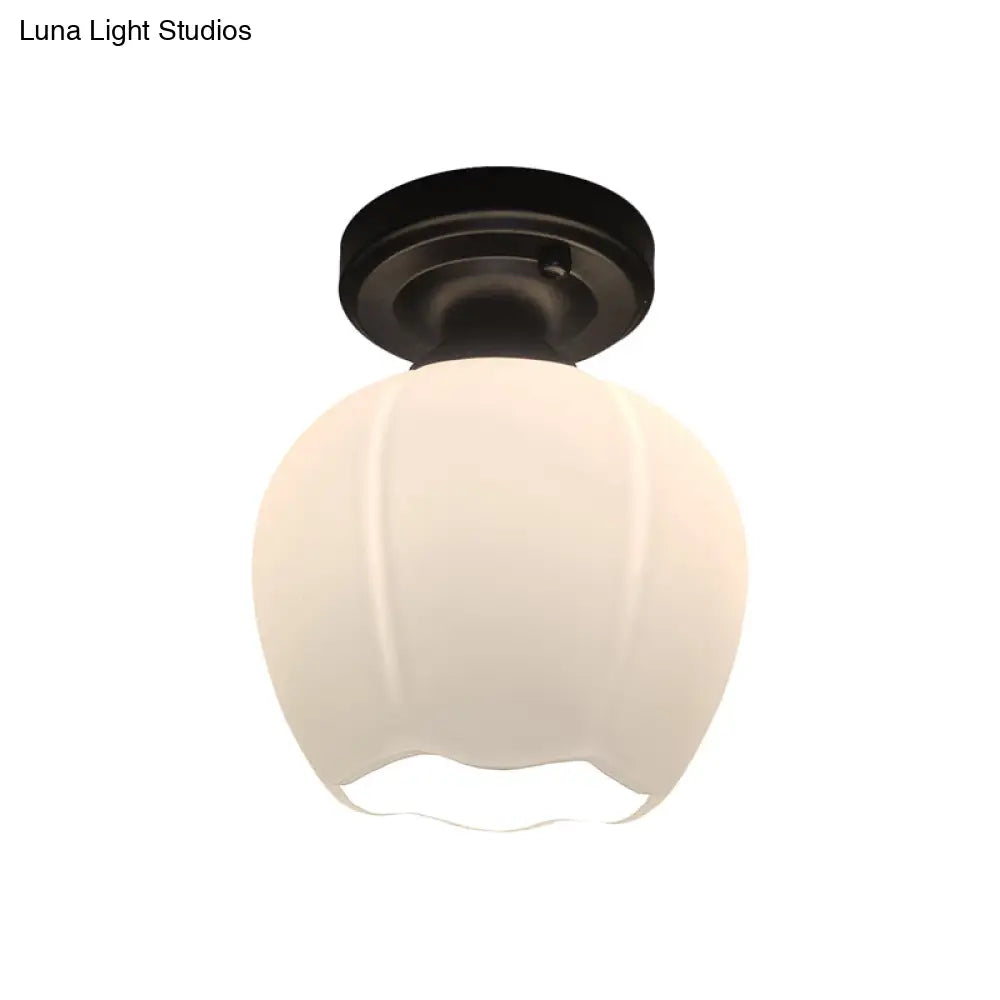 DecorBites™ DecorBites™ Opal Glass Bud Flush Lamp - Classic Style Ceiling Mounted Fixture, 1 Light, Black for Living Room