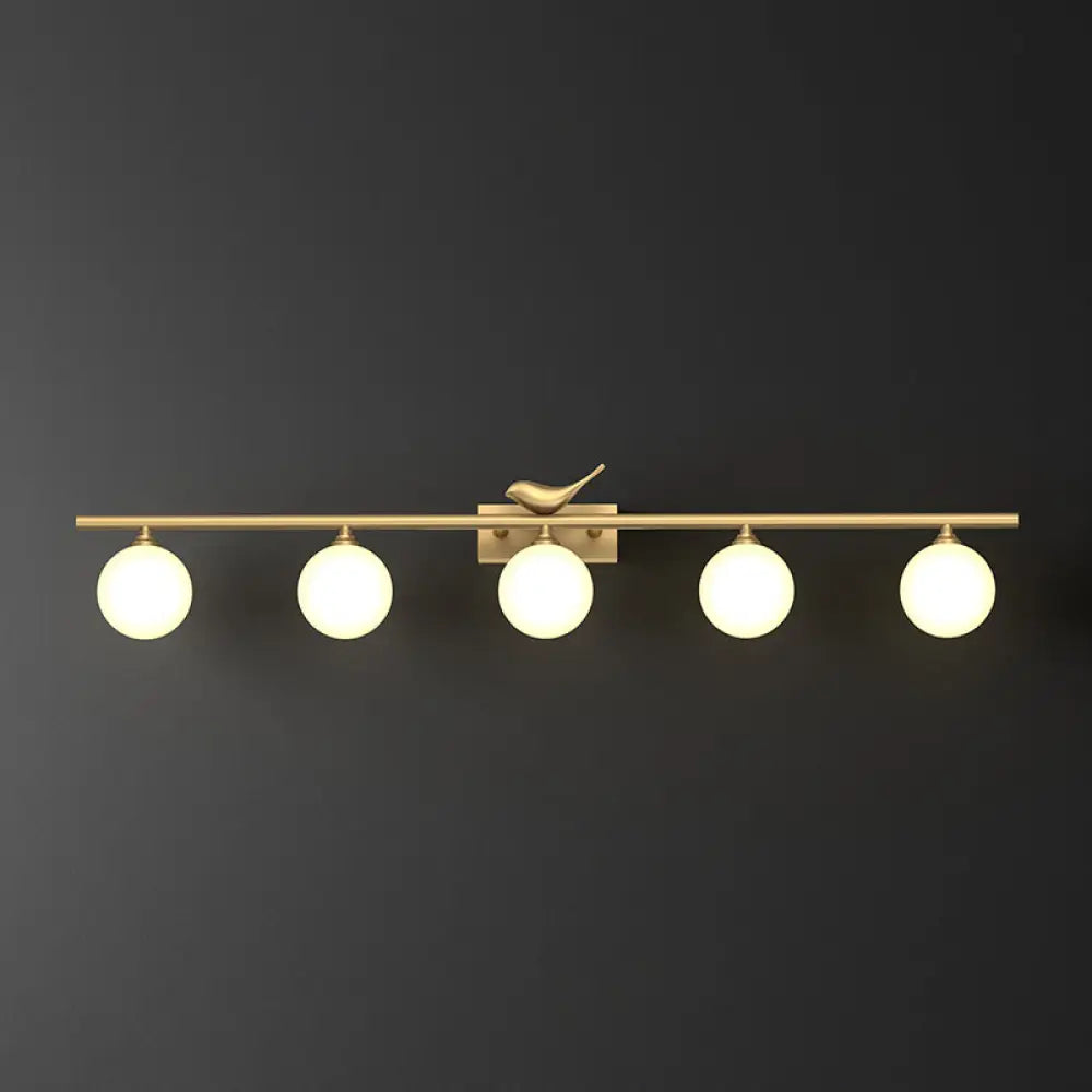 DecorBites™ DecorBites™ Opal Glass Wall Light with Brass Bird Decor - Ball Bathroom Vanity Sconce