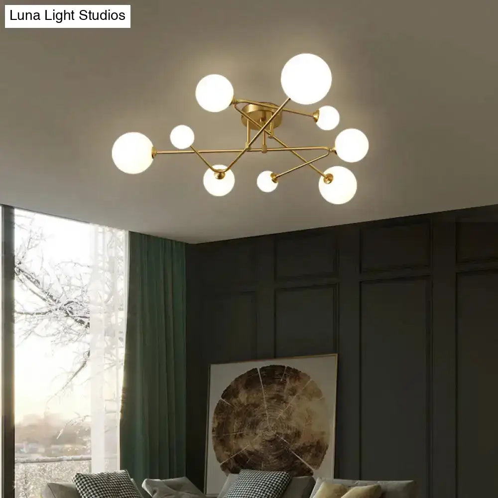DecorBites™ DecorBites™ Opaline Glass Semi-Mount Ceiling Lamp in Gold for Living Room