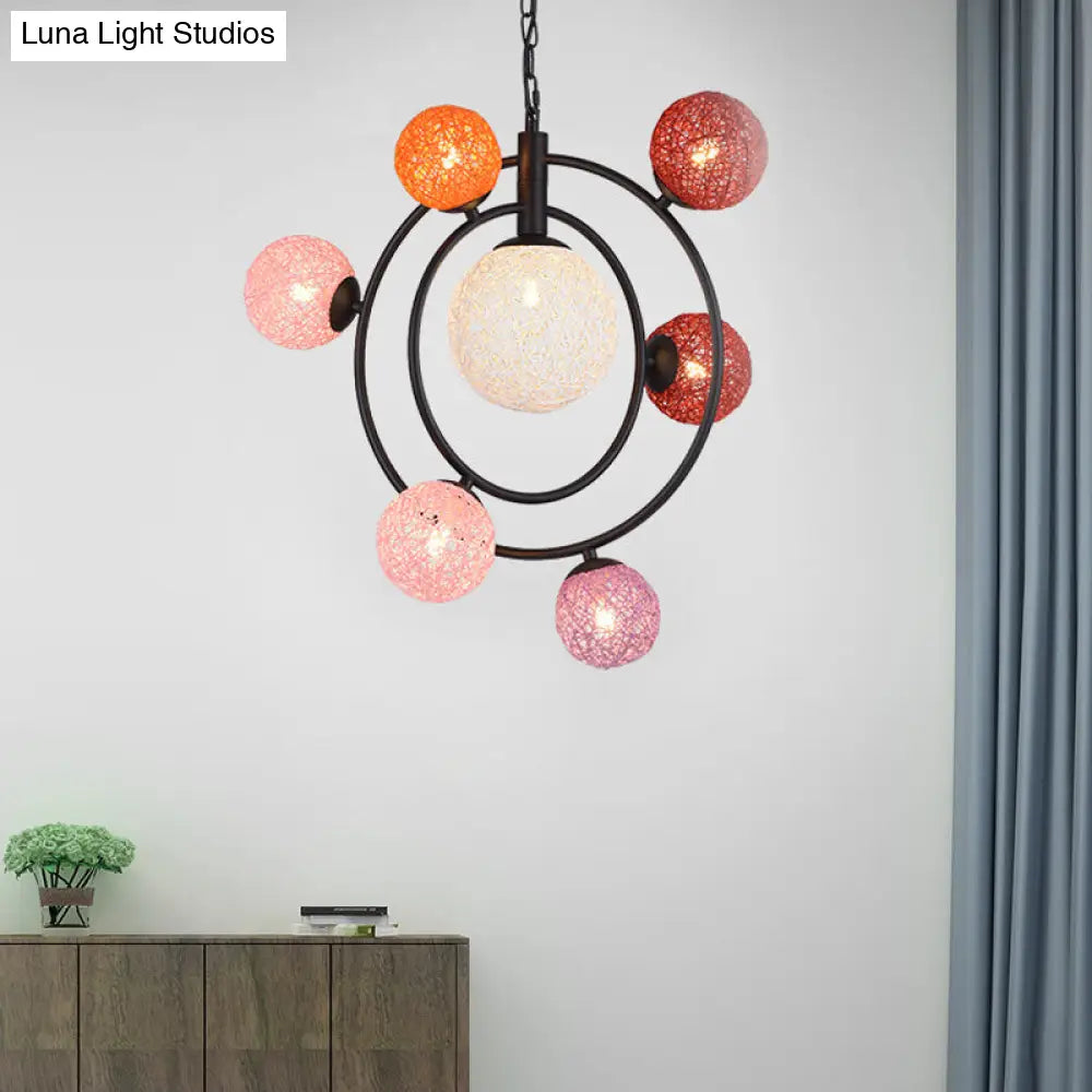 Lámpara de techo colgante Orbit Glass - 4/7 luces con anilla de suspensión blanca/negra