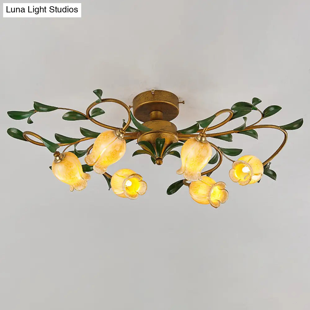 DecorBites™ DecorBites™ Pastoral Dining Room Glow: 6-Head Glass Pomegranate Flower Semi-Flush Mount Ceiling Light