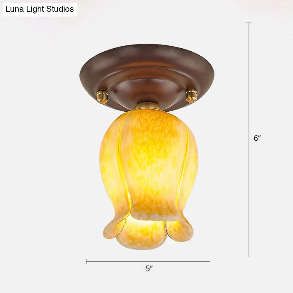 DecorBites™ DecorBites™ Pastoral Glass Ceiling Light Fixture - Coffee Finish, 1-Bulb Semi Flush