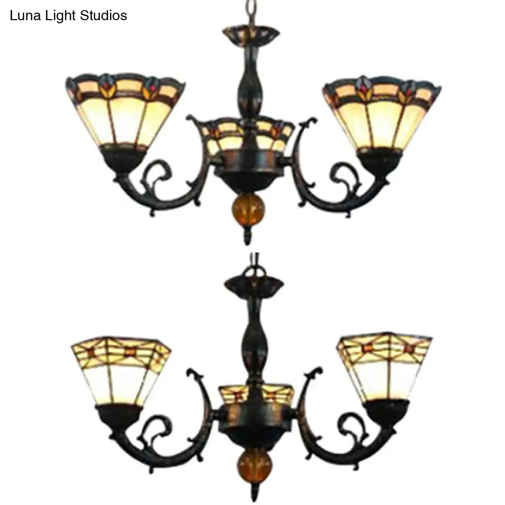 Peacock Rhombus Cone Chandelier: 3-Light Traditional Hanging Lamp for Bedroom