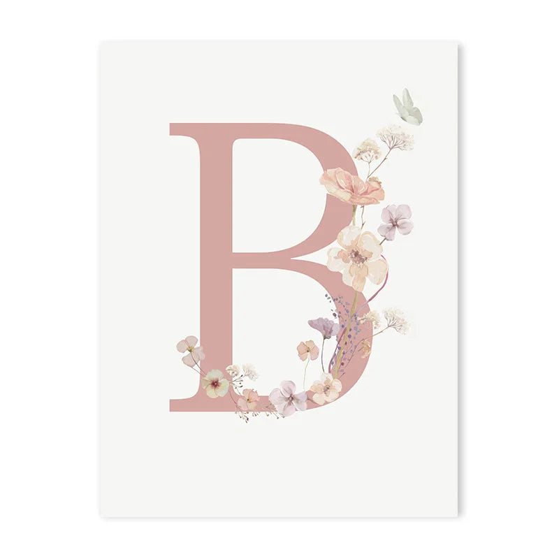 Personalized Pink Floral Nursery Wall Art - B / 50x70cm No Frame - Posters