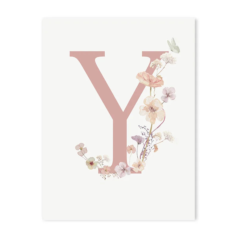 Personalized Pink Floral Nursery Wall Art - Y / 50x70cm No Frame - Posters