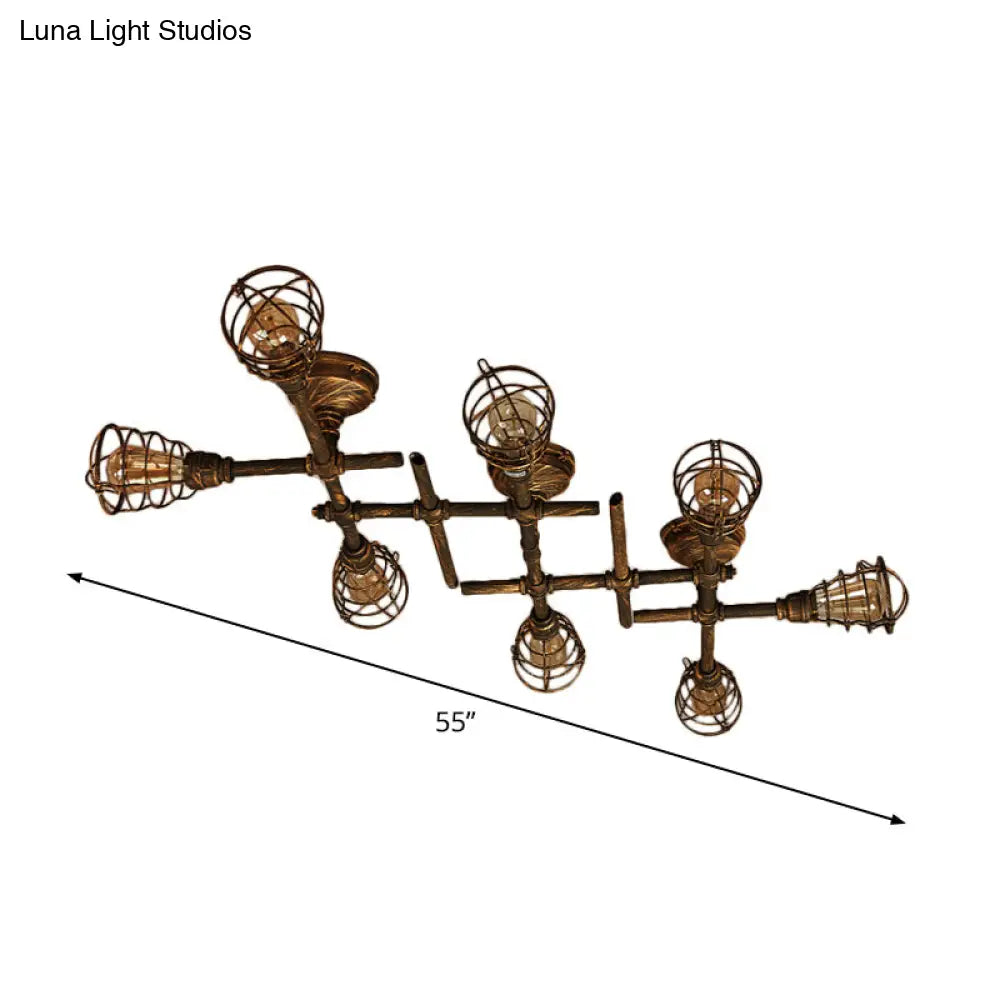 DecorBites™ DecorBites™ Piping Industrial Antiqued Bronze Metal Semi Flush Mount Ceiling Light with Cage