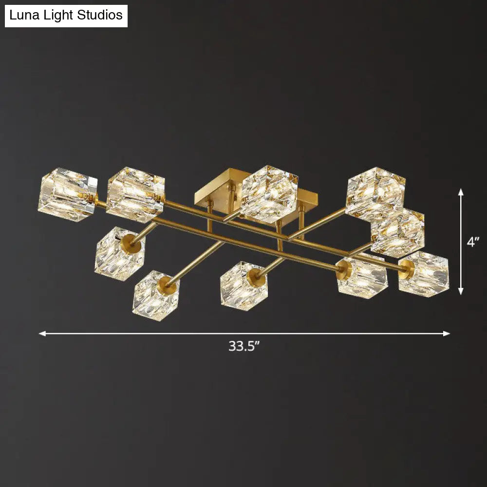DecorBites™ DecorBites™ Post-Modern Crystal Cube Ceiling Light with Gold Finish