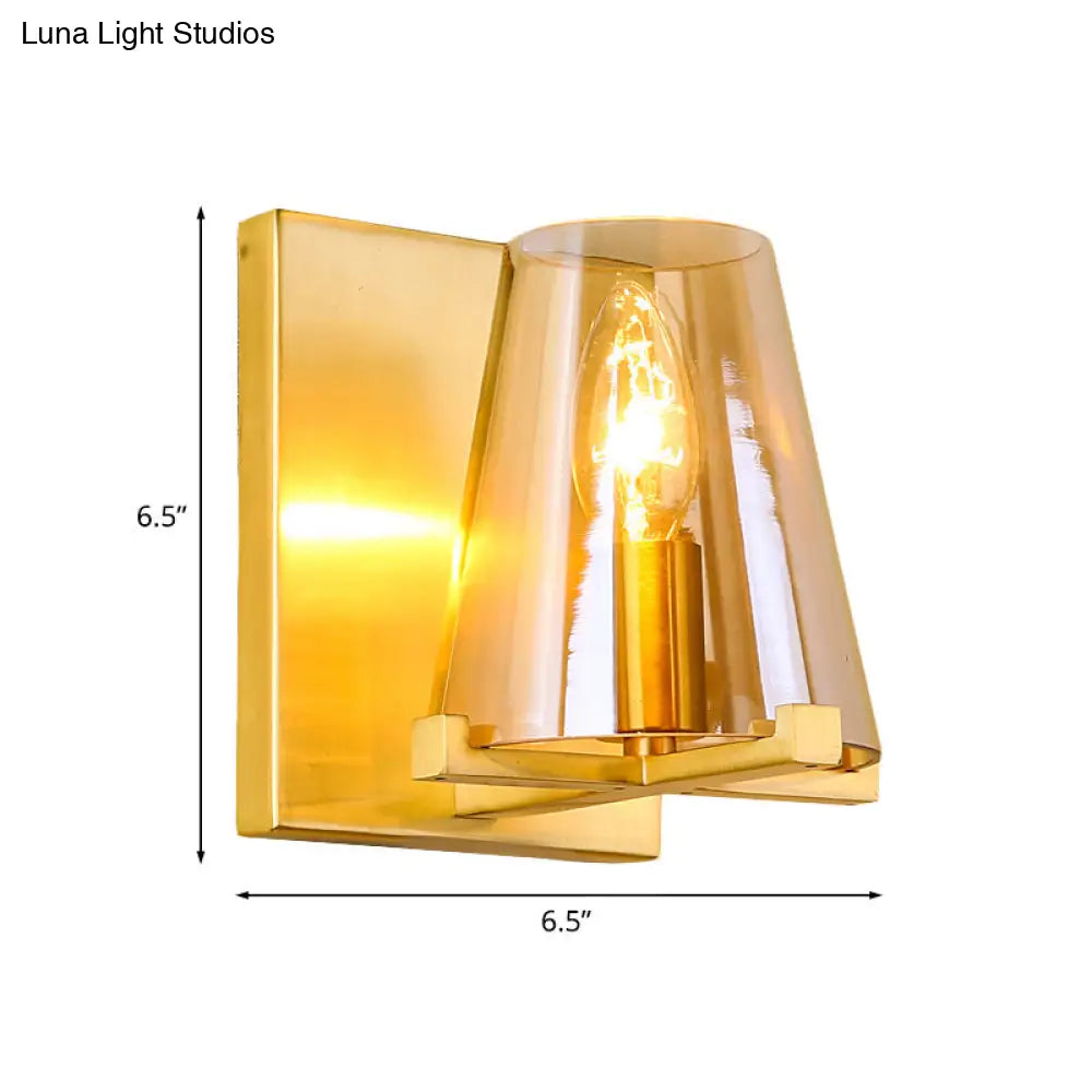 DecorBites™ DecorBites™ Post-Modern Rectangle Wall Sconce with Gold Finish, Conic Amber Glass Shade & 1 Bulb
