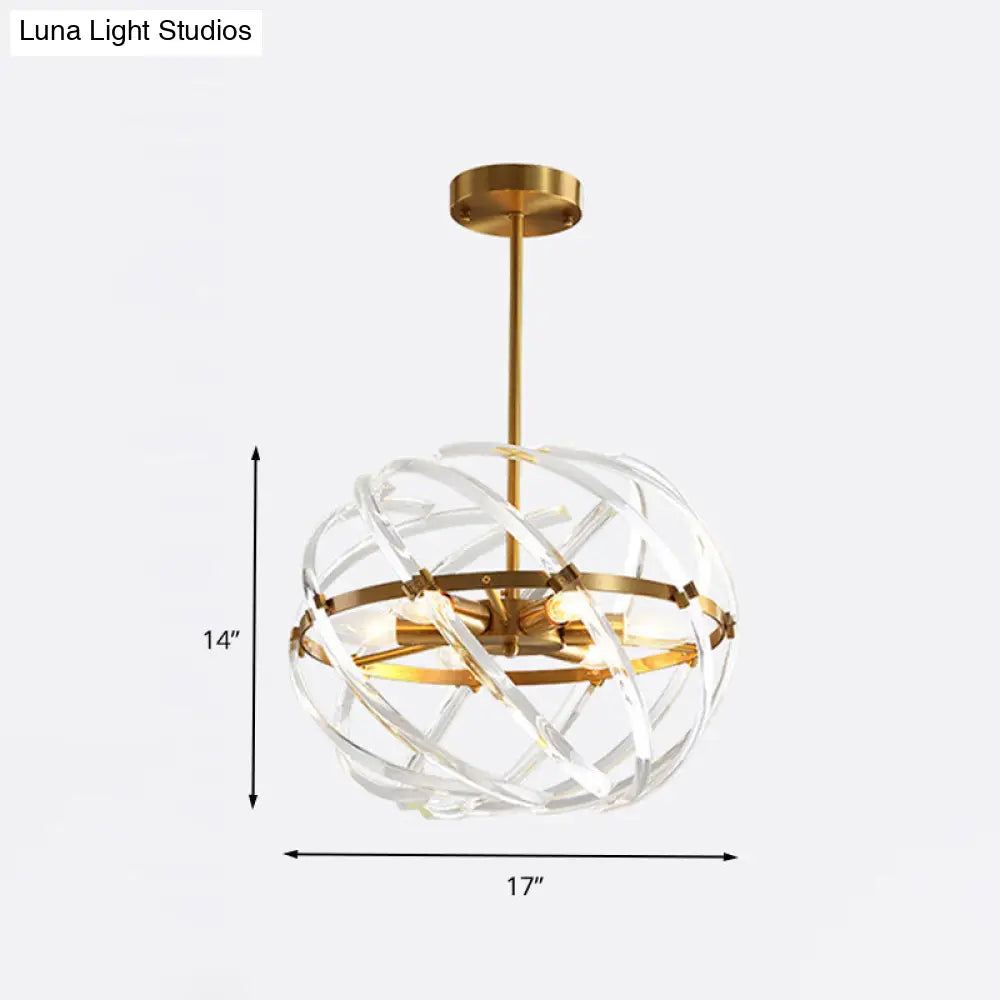 Lámpara de araña posmoderna de 6 luces para dormitorio - Elegante lámpara colgante dorada con pantallas de cristal curvadas