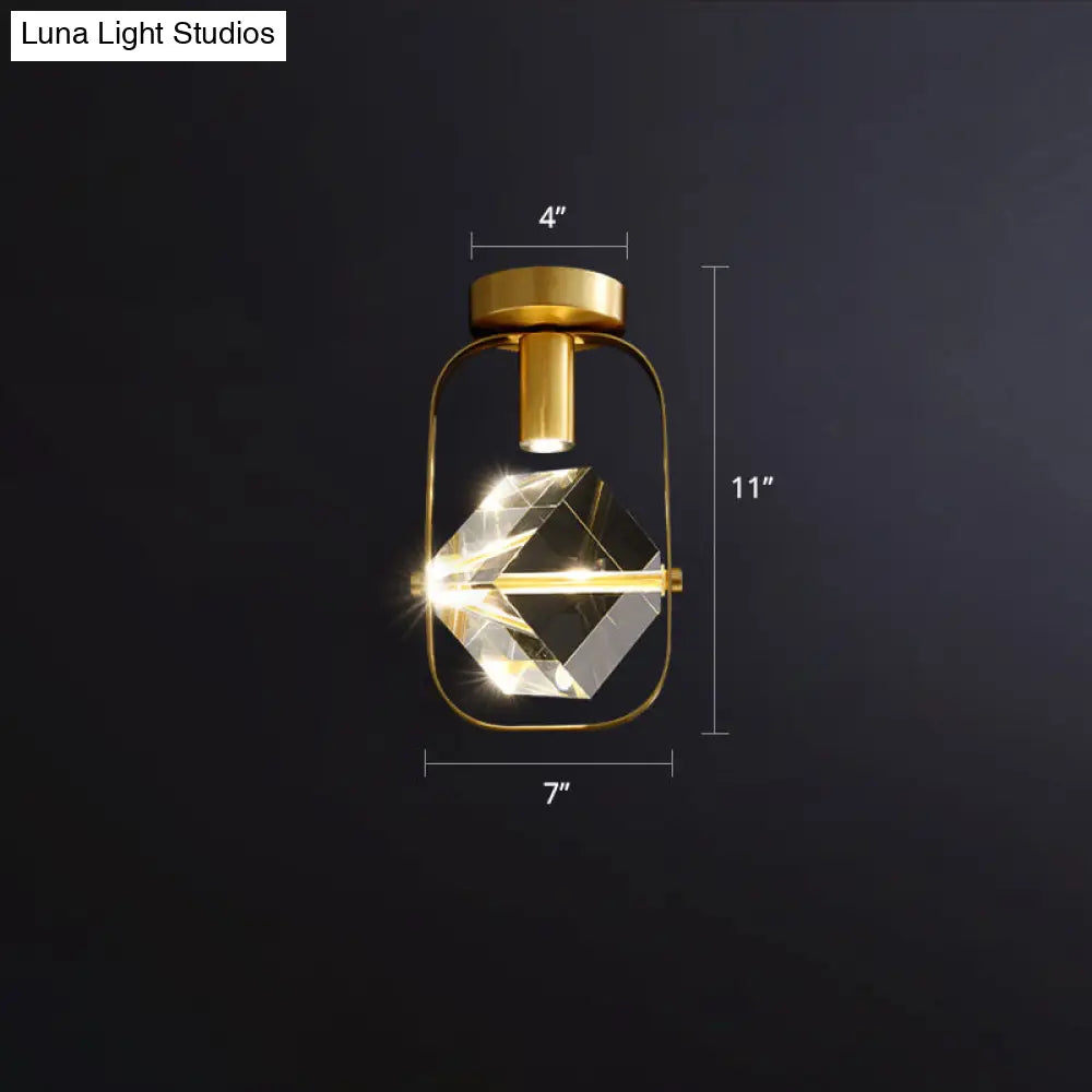 DecorBites™ DecorBites™ Postmodern Crystal Gold Cube LED Ceiling Lamp - Semi Flush Mount for Foyer