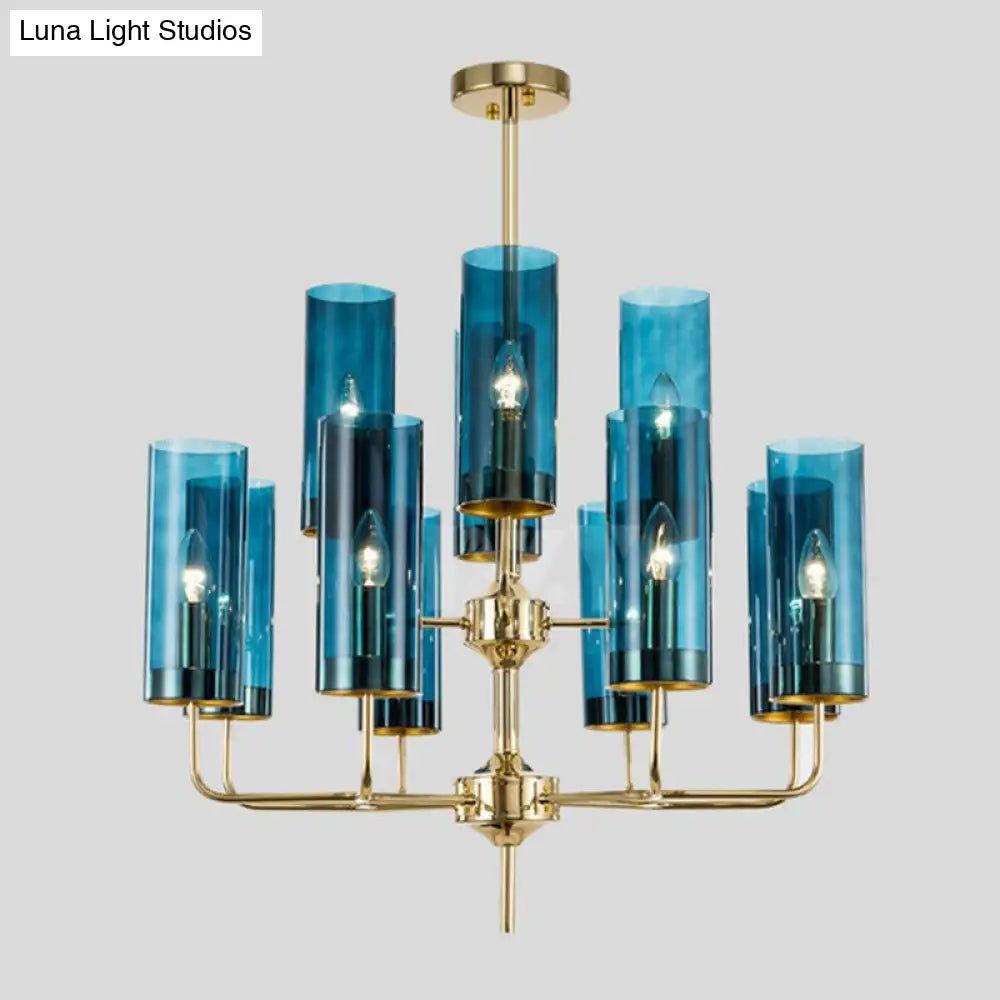 Postmodern Glass Brass Finish Chandelier for Living Room