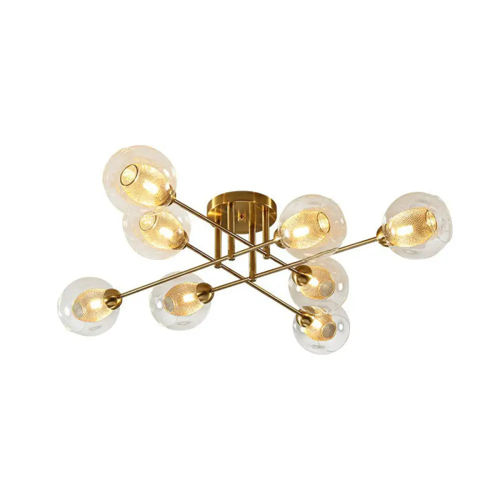 DecorBites™ DecorBites™ Postmodern Gold Finish Semi Flush Ceiling Light with Clear Glass Ball and Mesh Shade Inside