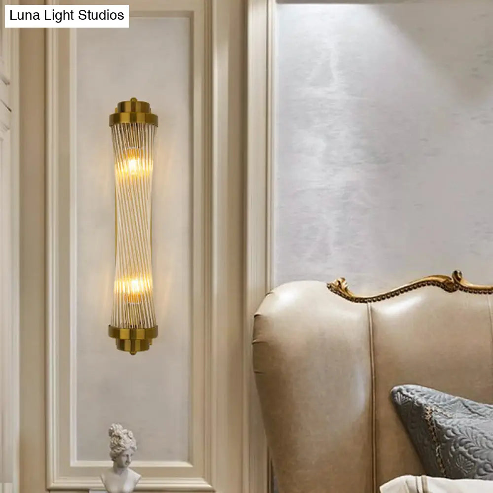 DecorBites™ DecorBites™ Postmodern Gold Wall Sconce with Clear Fluted Glass - 2 Lights, Tubular Design