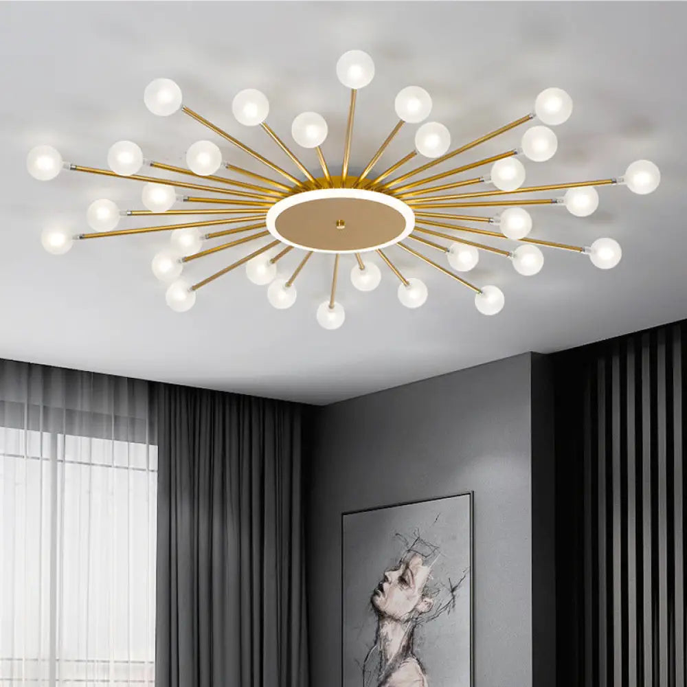 DecorBites™ DecorBites™ Postmodern Starburst Flushmount Lighting - Frosted Glass - 18-Light Ceiling Light, Black/Gold