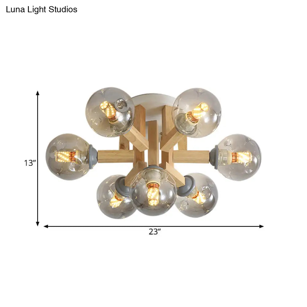 DecorBites™ DecorBites™ Postmodern Starburst Semi Mount 7-Light Bedroom Flush Ceiling Light with Smoke Grey Glass Shade