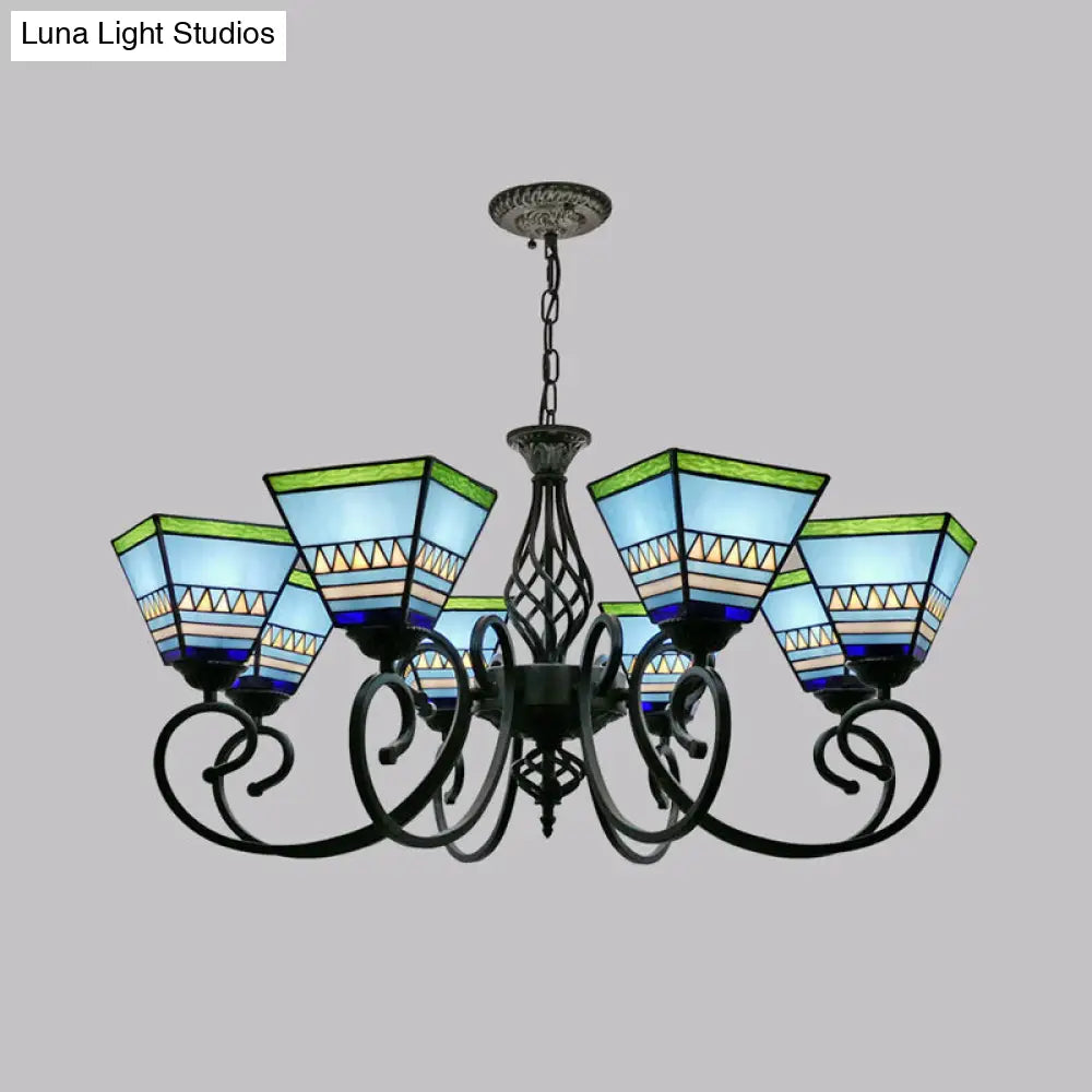 Pyramid Stained Art Glass Chandelier - Antique Style Ceiling Lighting for Restaurants