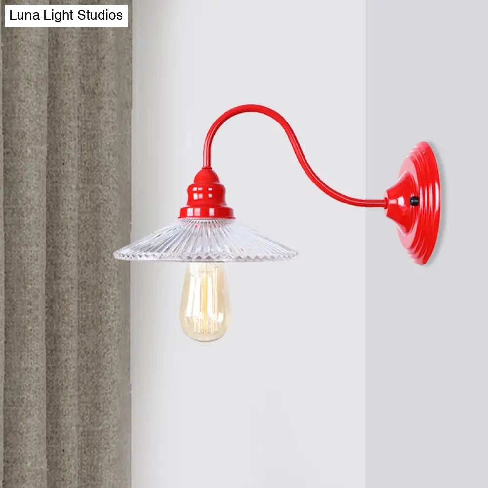 Aplique de pared industrial DecorBites™ de cristal acanalado rojo - Iluminación para dormitorio con una bombilla