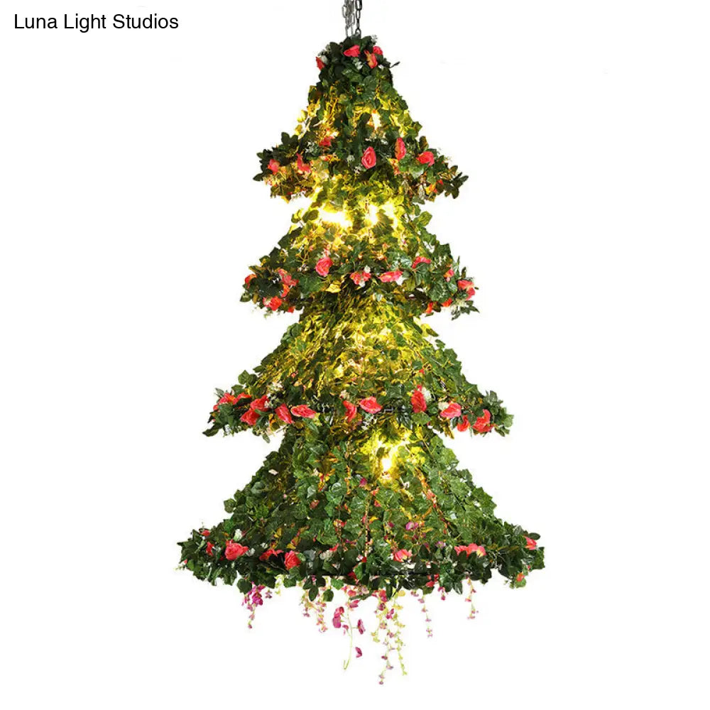 Restaurant Chandelier Lamp: Tree Shaped Ceiling Light with 18 Green Plant Bulbs