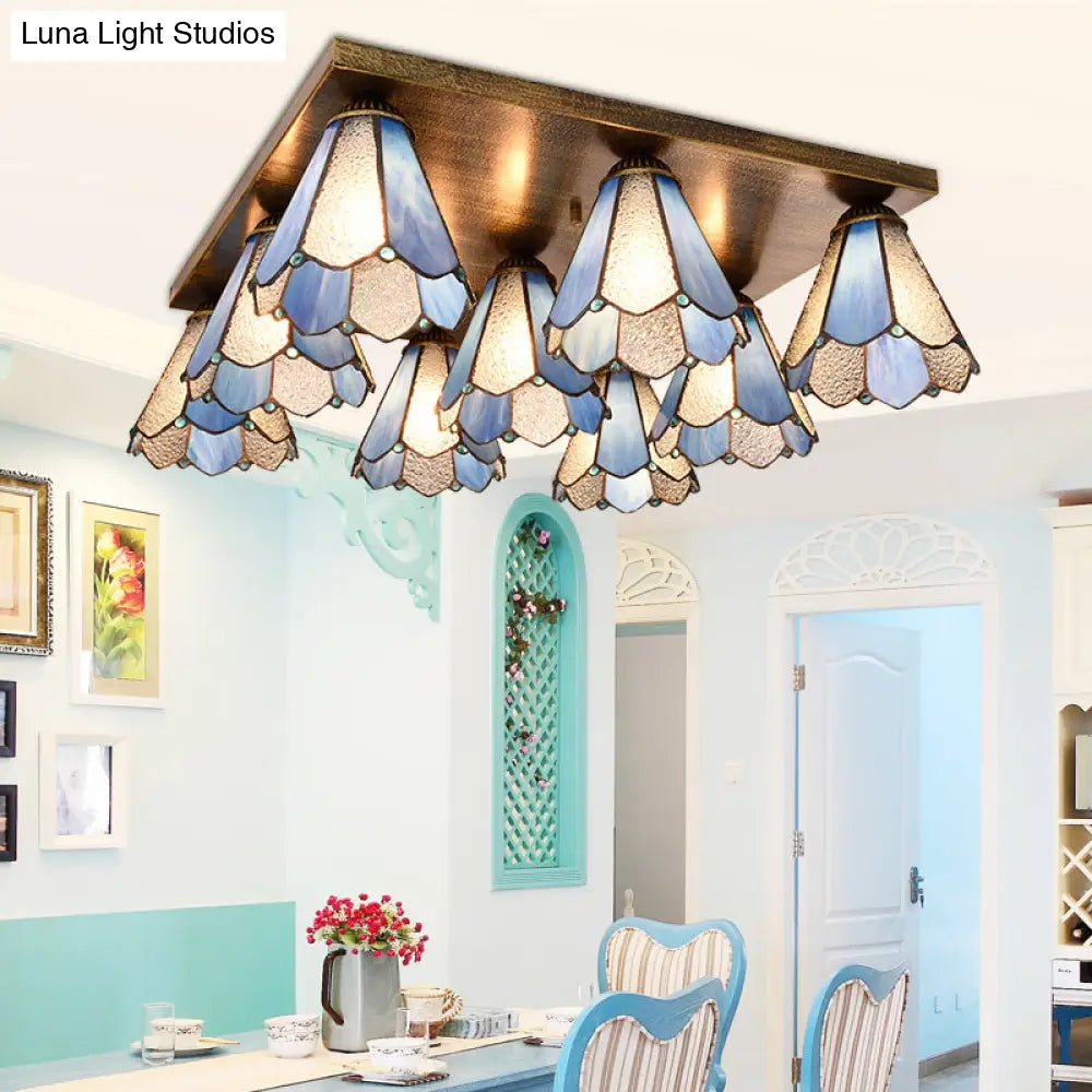 DecorBites™ DecorBites™ Retro 9-Head Stained Glass Flush Mount Ceiling Light - Tiffany-Style