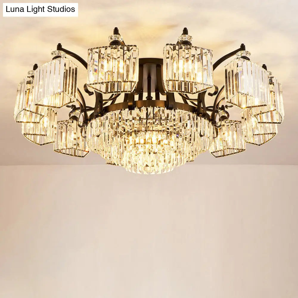 DecorBites™ DecorBites™ Retro Black Crystal Semi Flush Chandelier for Tiered Living Room Ceiling