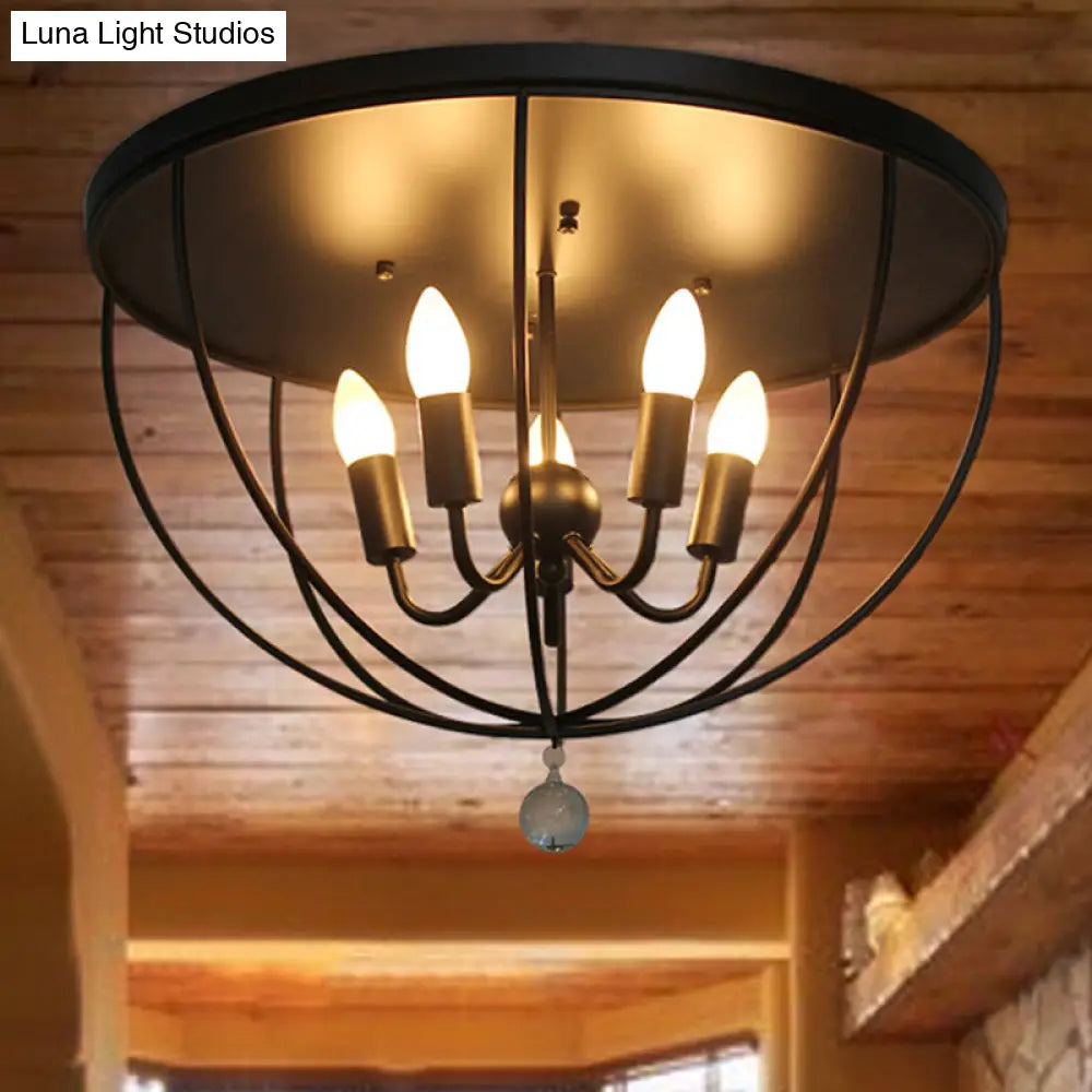 DecorBites™ DecorBites™ Retro Black Metallic Flush Mount Ceiling Light with Wire Cage and Clear Crystal Ball - 1/4/5 Heads
