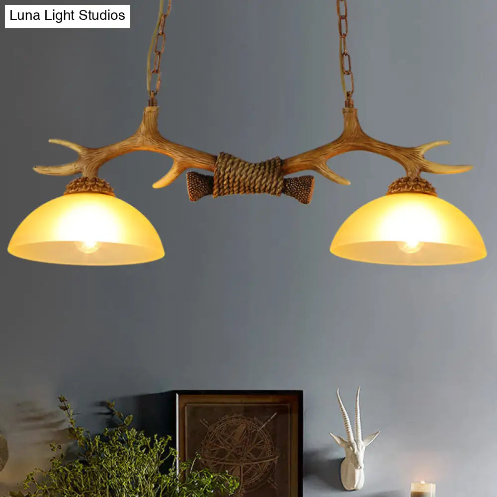 DecorBites™ Retro Dome Pendant Light with Beige Glass and Decorative Deer Horn - Set of 2