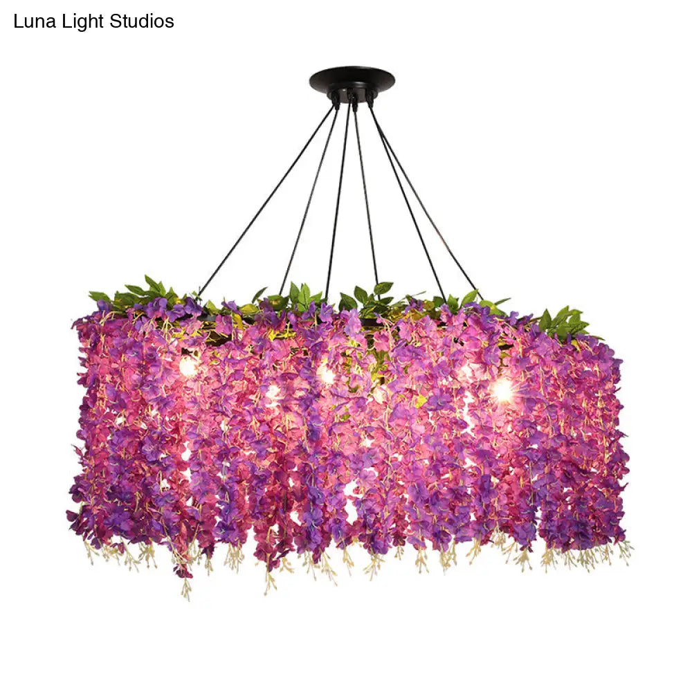 DecorBites™ Retro Floral Metal Island Light Fixture – 6-Bulb Pendant in Purple for Restaurants