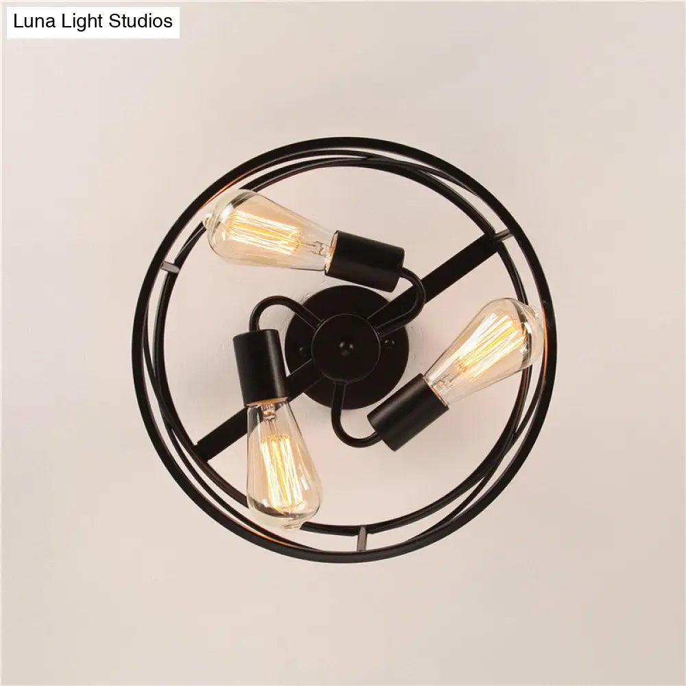 Retro Industrial Metal Flush Mount Ceiling Light for Living Room - Trellis Cage Design