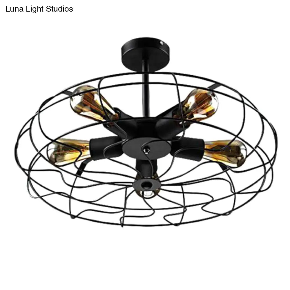 Lámpara de techo DecorBites™ estilo industrial retro con jaula tipo cesta - 5 luces para pasillo - Semiempotrada de metal