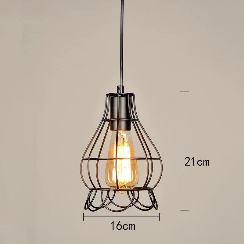 Retro Iron Art Pendant Light - Vintage Industrial Style - D