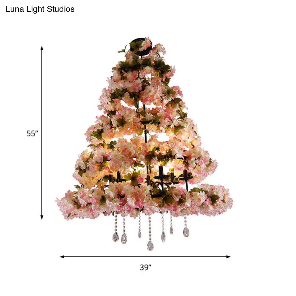 Retro Metal Flower LED Chandelier Lighting with 6 Pink Bulbs - Perfect for Restaurants