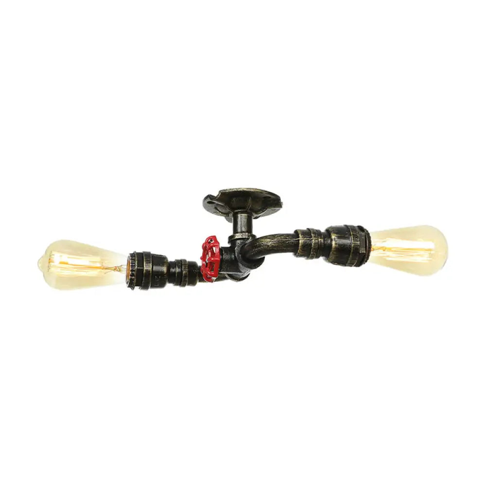 Lámpara de techo semiempotrada DecorBites™ Retro Metallic de 2 luces con bombilla desnuda, en color plata antigua/latón envejecido/bronce antiguo.