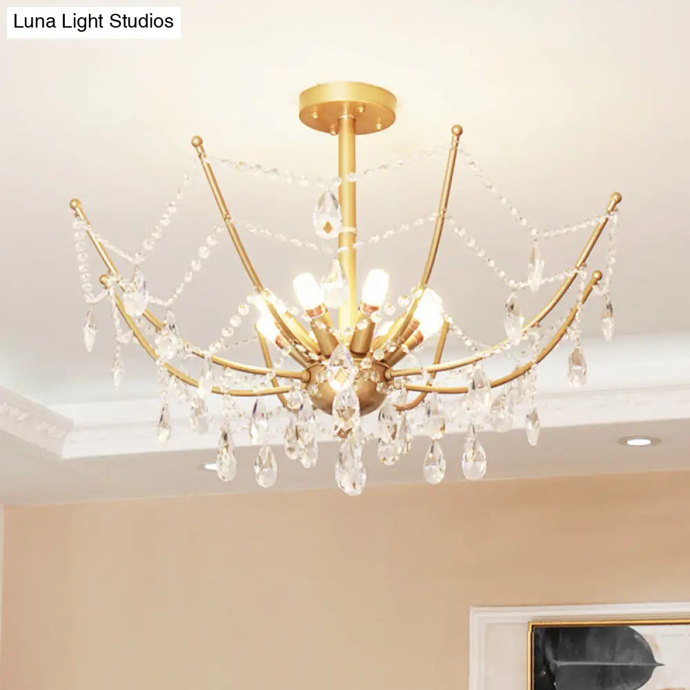 DecorBites™ DecorBites™ Retro Netting Crystal Strand Semi Flush Chandelier - Gold, 6/8 Bulbs
