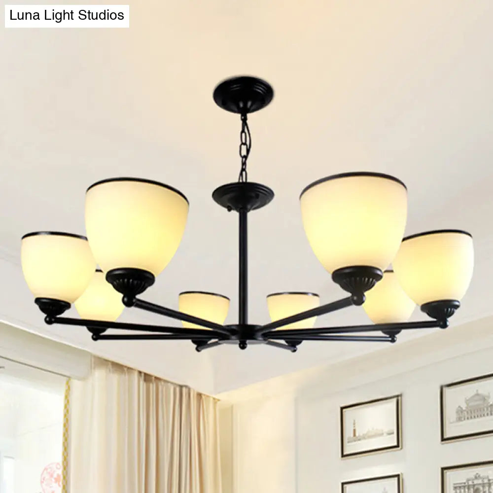 DecorBites™ DecorBites™ Retro Semi Flush Mount Metallic Ceiling Light with Black Finish and Bell Cream Glass Shade for Bedroom