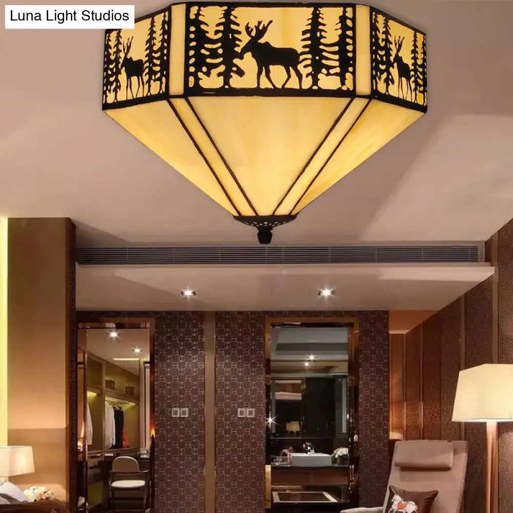 DecorBites™ DecorBites™ Retro Style Geometric Stained Glass Flush Mount Ceiling Light in White - Elegant 1/2 Light Flushmount