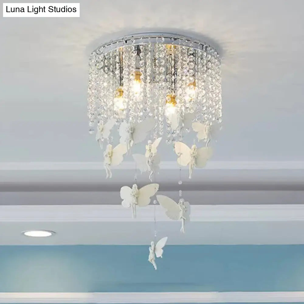 DecorBites™ DecorBites™ Romantic Butterfly Crystal Flush Ceiling Light for Shop - Round Metal White Ceiling Fixture
