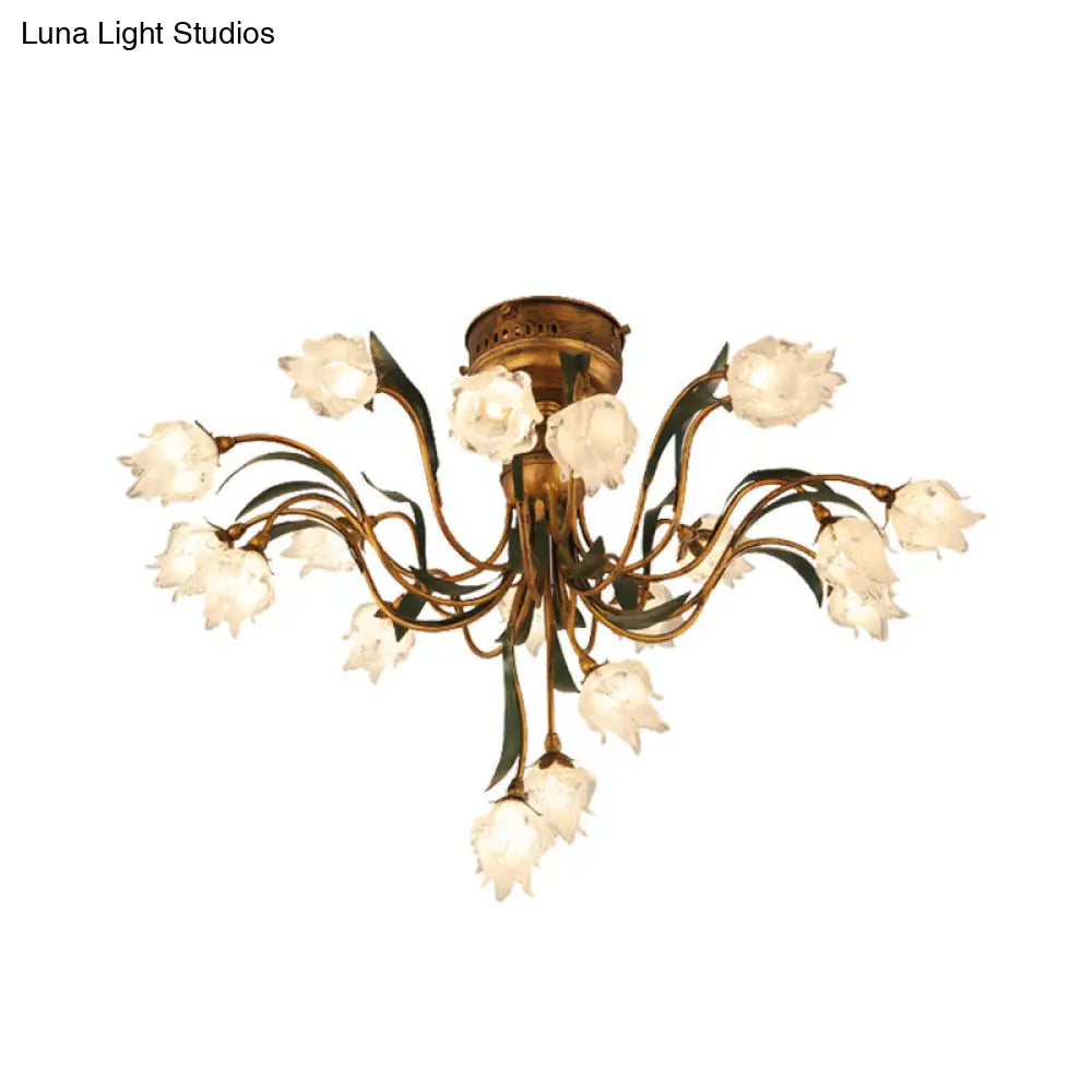 DecorBites™ DecorBites™ Romantic Pastoral Brass Bloom Semi Flush Light - 19 Bulb LED Close to Ceiling Lamp