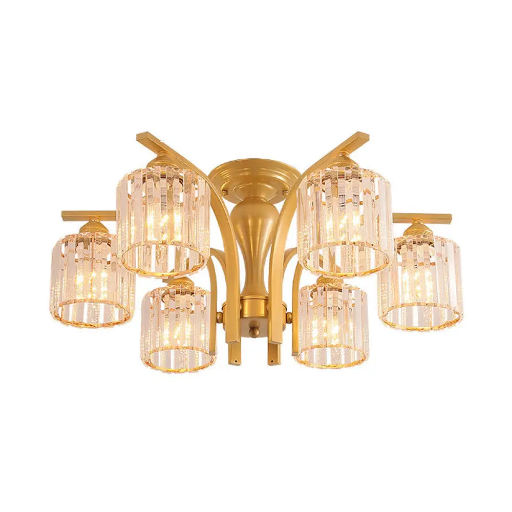 DecorBites™ DecorBites™ Rural Black/Gold Cylinder Ceiling Light with Crystal Accents for Dining Room