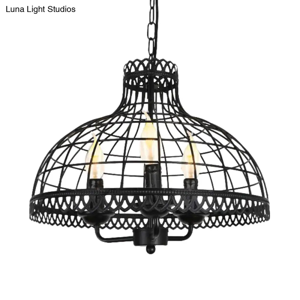 Rustic 3-Light Metal Dome Ceiling Lamp with Farmhouse Charm - Black Finish