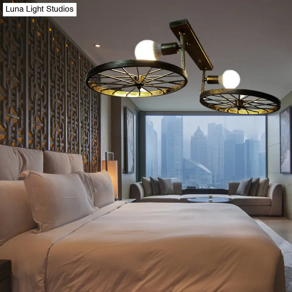 DecorBites™ DecorBites™ Rustic Brass Finish Semi-Flush Mount Ceiling Light Fixture with Antique Metal Design - 1 Head, Bedroom Lighting