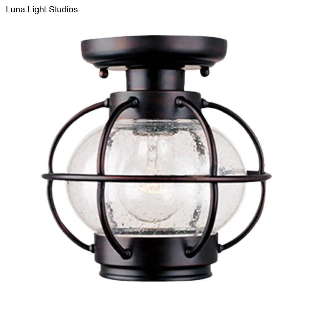 DecorBites™ DecorBites™ Rustic Coffee Lantern with Metal Cage - Outdoor Semi Flush Rural Mount