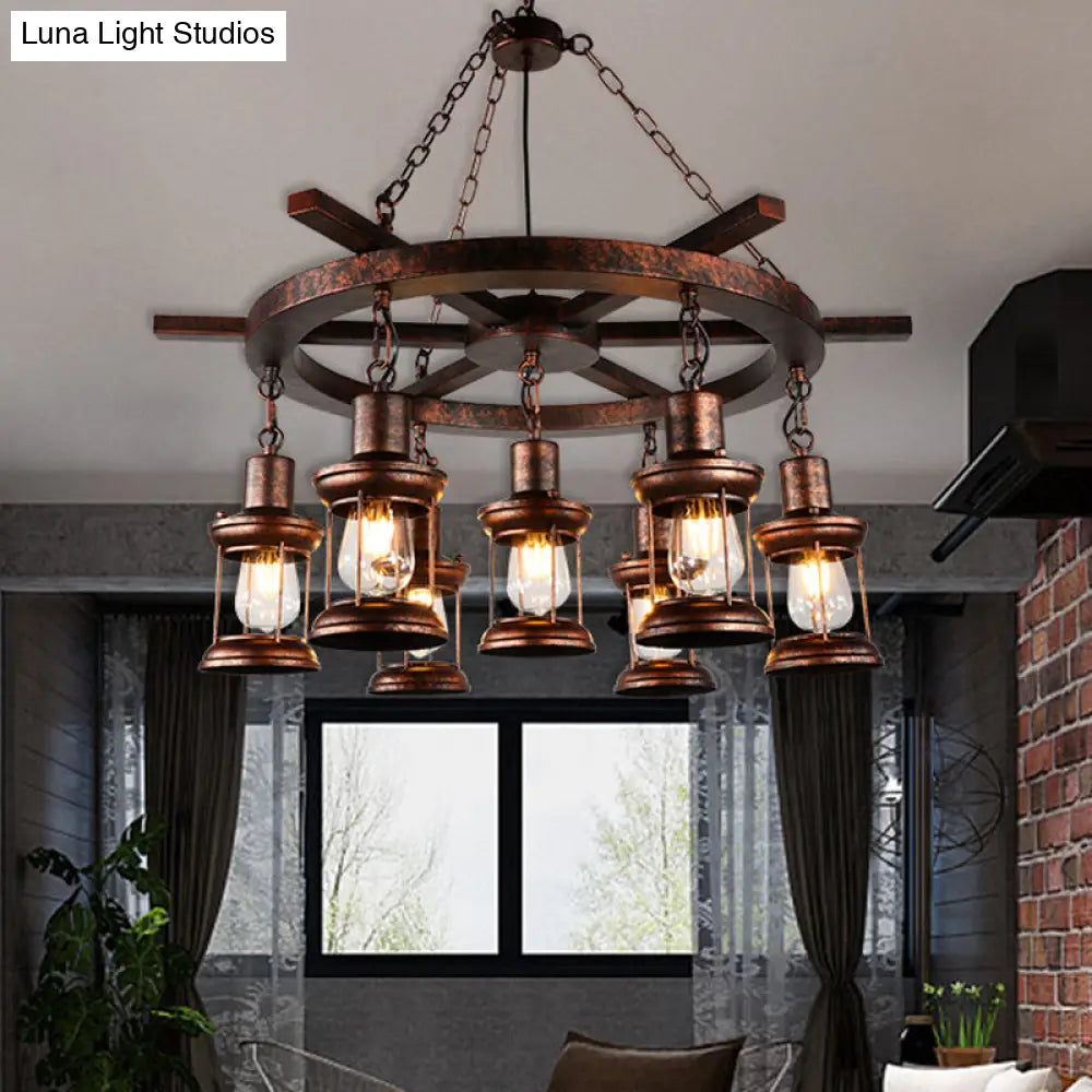 Rustic Copper Kerosene Chandelier Pendant Light Fixture with 5/7 Lights