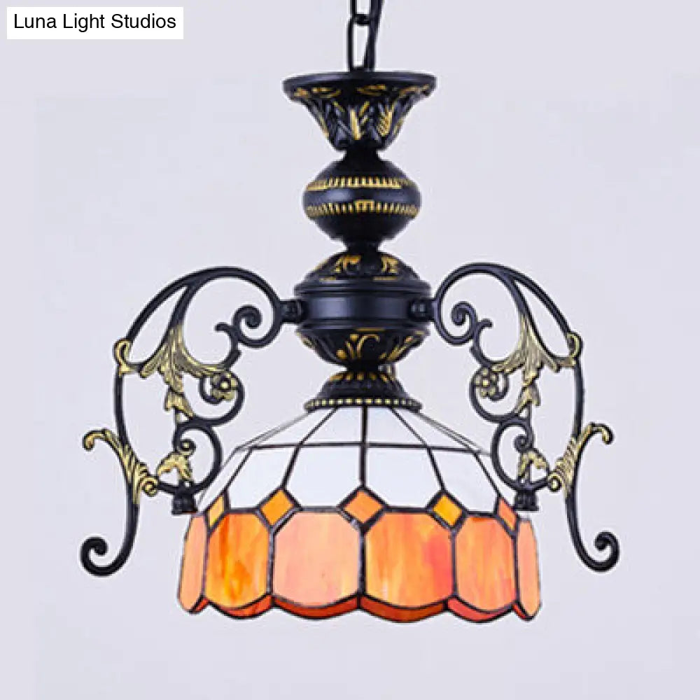 Rustic Domed Pendant Light with Hanging Chain - Yellow/Orange/Green/Blue - 1 Light - Black Finish - for Dining Room