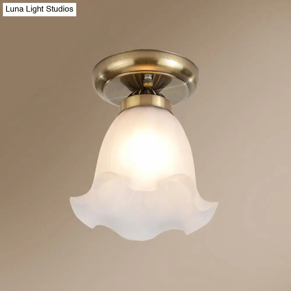 DecorBites™ DecorBites™ Rustic Floral Frosted White Glass Flush Mount Bedroom Ceiling Light Fixture