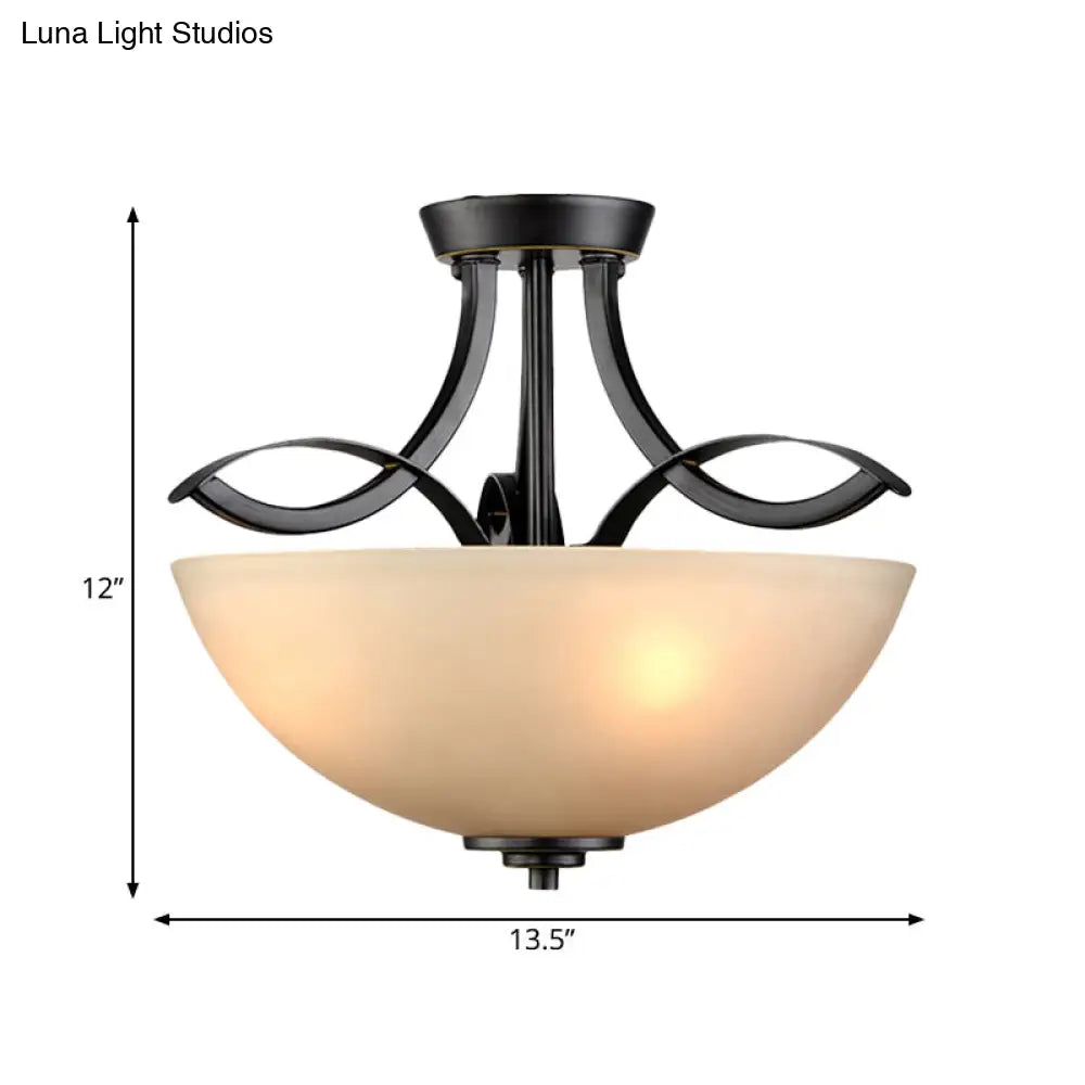 DecorBites™ DecorBites™ Rustic Frosted Glass Ceiling Light: Black Semi Flush 3-Bulb Bowl for Bedroom