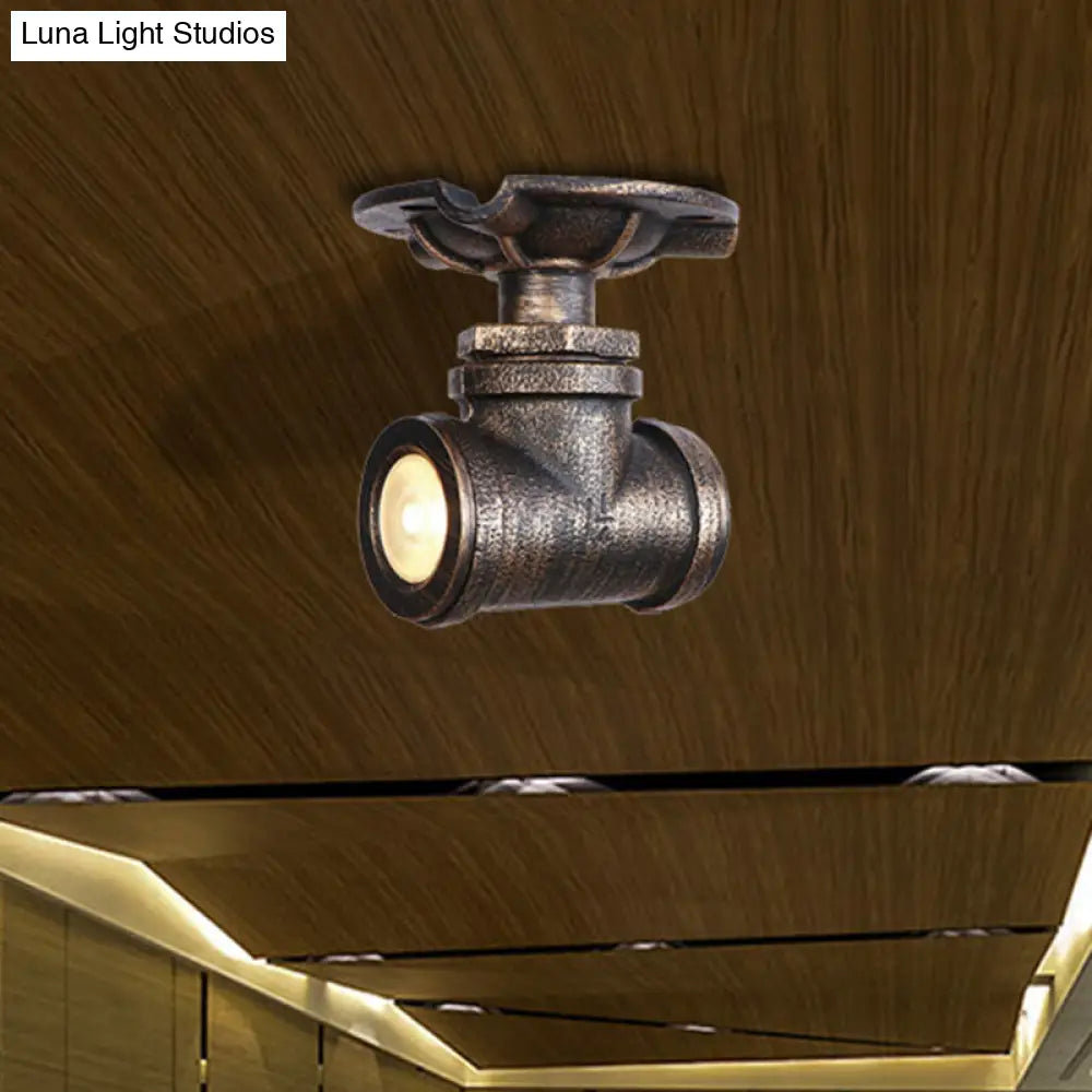 DecorBites™ DecorBites™ Rustic Industrial Antique Brass Water Pipe Ceiling Light with 1 Metal Semi Flush Mount - Perfect for Hallways