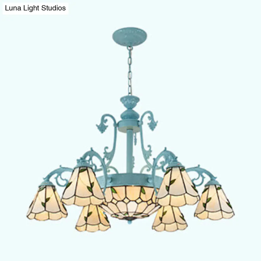 Rustic Leaf Stained Glass Ceiling Chandelier with Metal Chain - Indoor Lighting