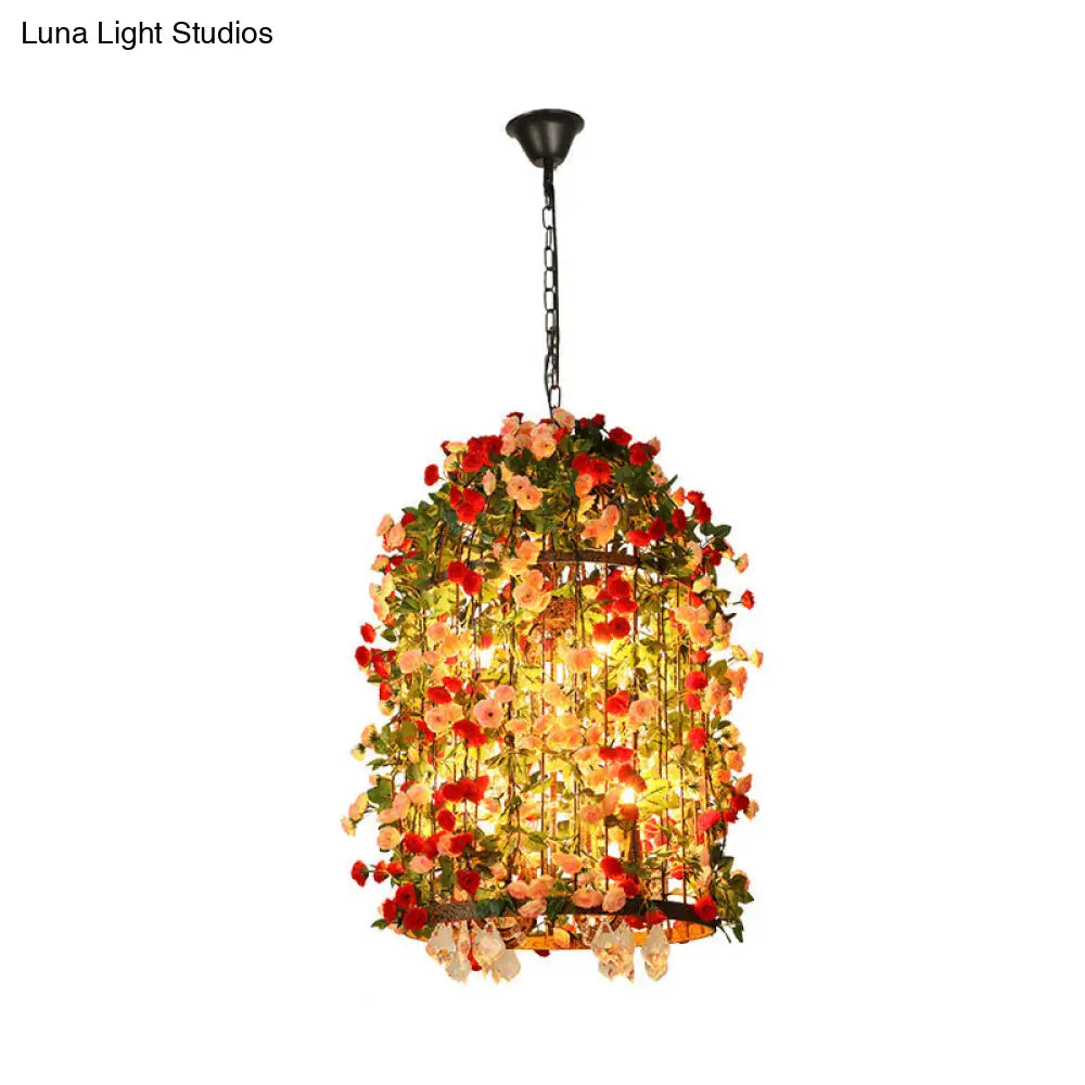 Rustic LED Birdcage Chandelier with Crystal Accent and 8 Bulbs